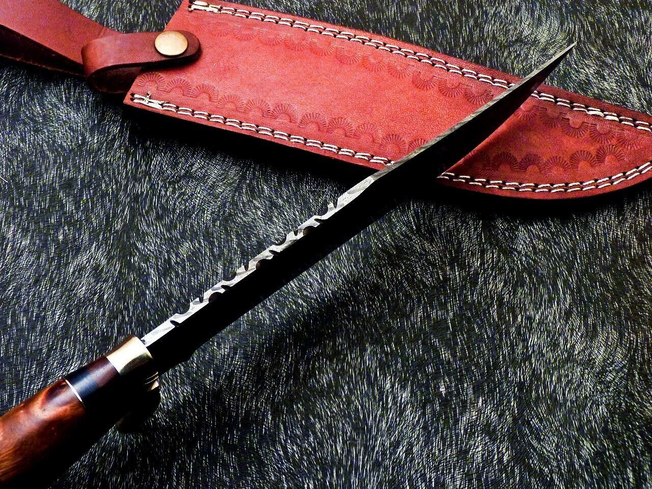 Damascus Steel Bowie Knife – 14.5 Inch Handmade Hunting Blade with Hardwood Handle