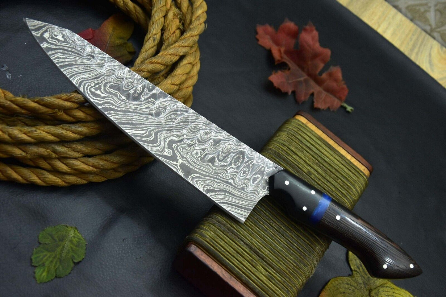 12.8" Custom Handmade Hammered Damascus Steel Chef Knife with Vengai Wood Handle