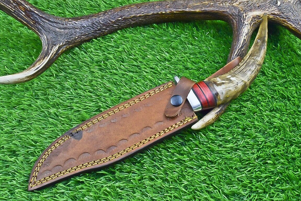 12 Inch Damascus Steel Bowie Knife with Ram Horn and Wood Handle