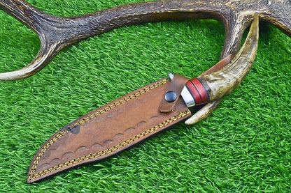 12 Inch Damascus Steel Bowie Knife with Ram Horn and Wood Handle