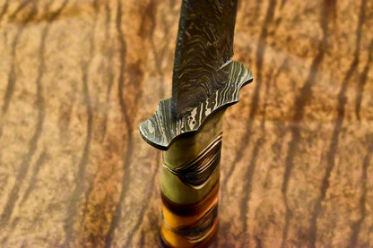12" Damascus Bowie Knife with Camel Bone Handle & Leather Sheath