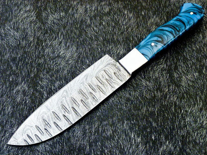 11" Custom Hand Forged Damascus Steel Chef Knife Kitchen Knife with Resin Handle