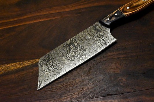 Handmade Damascus Steel Hard Wood Hunting Cleaver Chopper Chef Knife – 12"