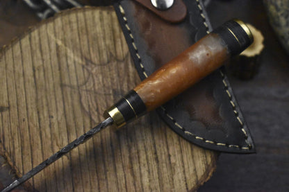 Custom Forged Damascus Skinner Knife with Gut Hook Micarta Handle Twist Blade
