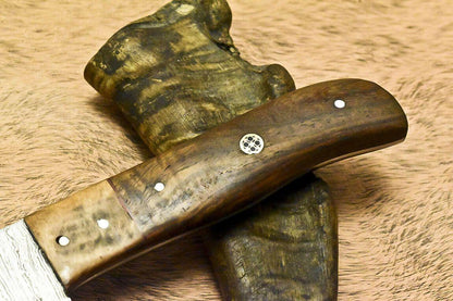Handmade Damascus Steel Hunting & Chef Knife with Walnut Wood Handle | 12.9" Overall, 7.5" Blade