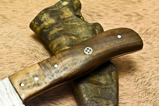 Handmade Damascus Steel Hunting & Chef Knife with Walnut Wood Handle | 12.9" Overall, 7.5" Blade