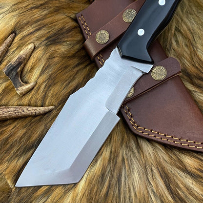 13 Inch Hand Forged D2 Steel Tanto bowie Hunting Knife with Bull Horn Handle