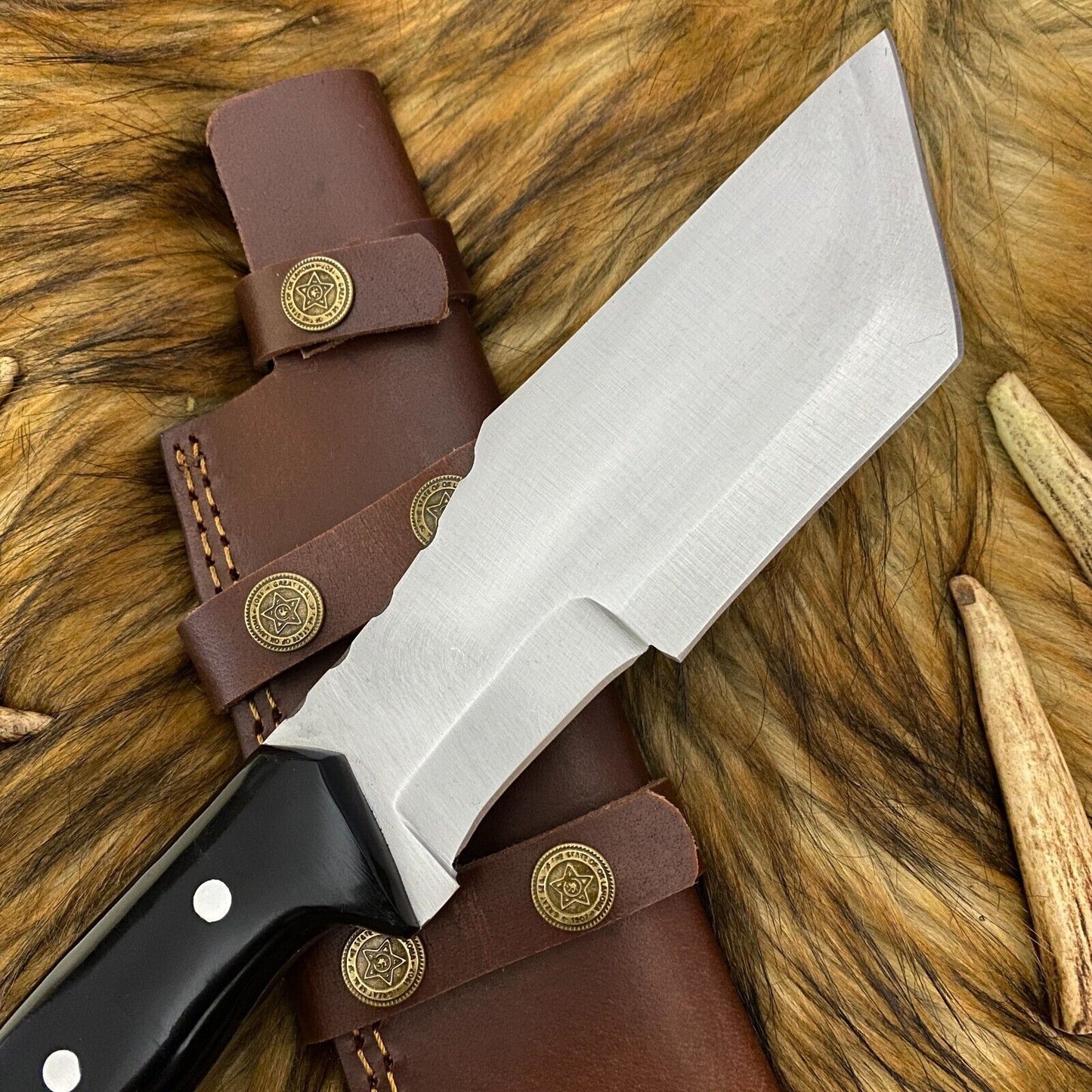 13 Inch Hand Forged D2 Steel Tanto bowie Hunting Knife with Bull Horn Handle
