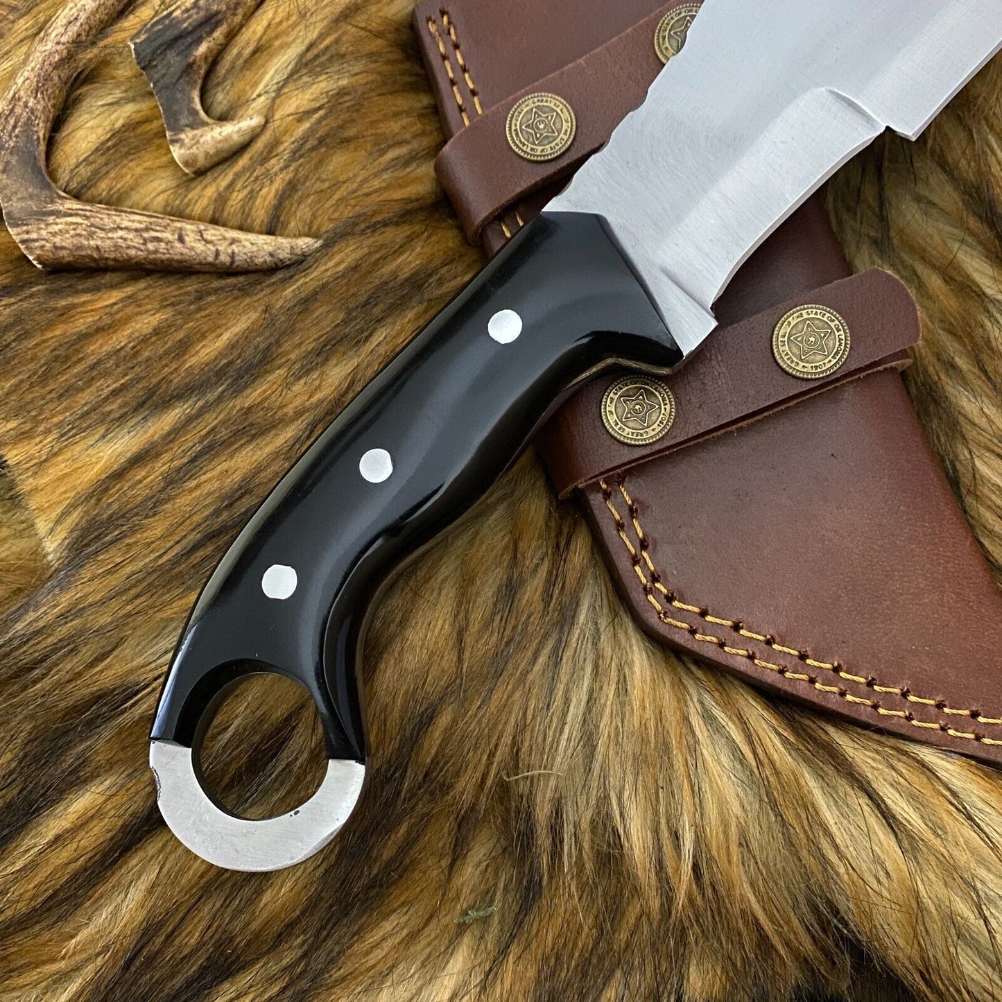 13 Inch Hand Forged D2 Steel Tanto bowie Hunting Knife with Bull Horn Handle