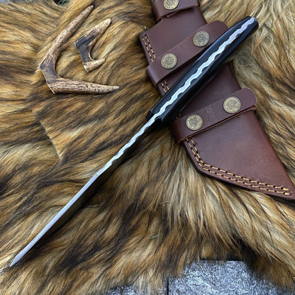 13 Inch Hand Forged D2 Steel Tanto bowie Hunting Knife with Bull Horn Handle