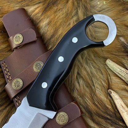13 Inch Hand Forged D2 Steel Tanto bowie Hunting Knife with Bull Horn Handle