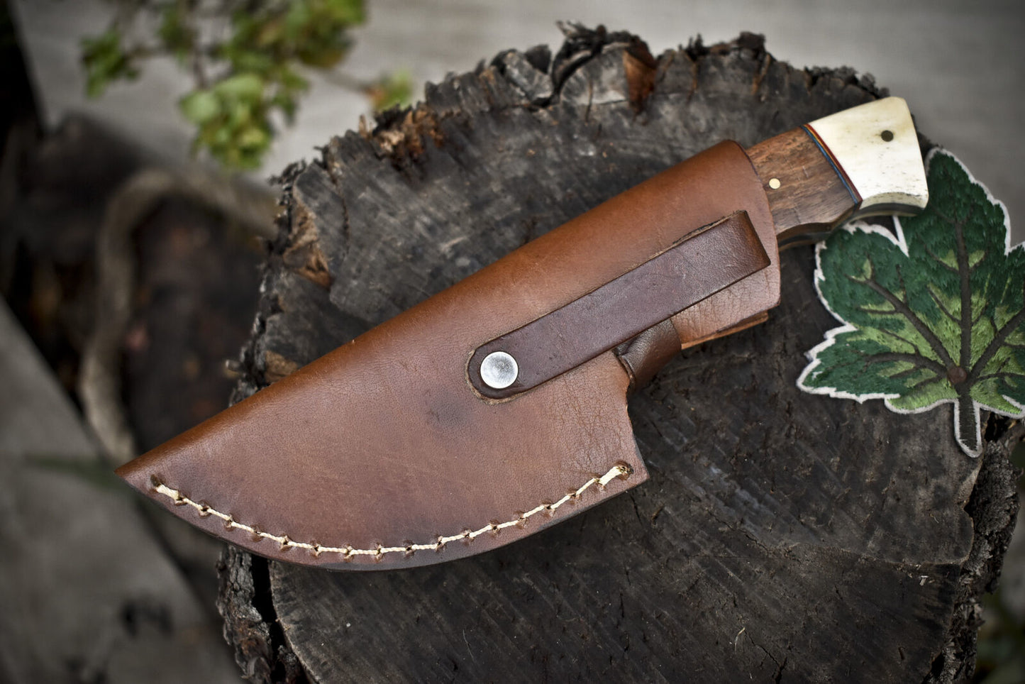 8.0 in Twist Damascus Skinner Knife Walnut Wood Handmade EDC Veterans Gift