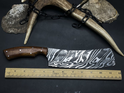 Handmade Damascus Chef Cleaver Knife – Wood Handle & Cow Sheath
