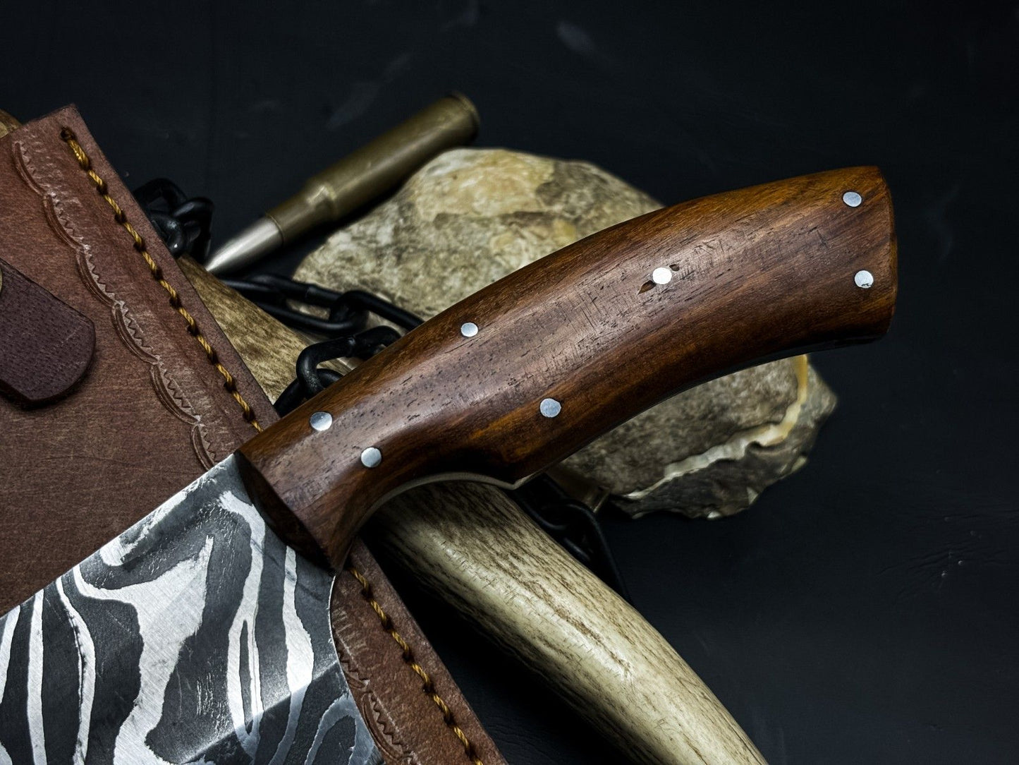 Handmade Damascus Chef Cleaver Knife – Wood Handle & Cow Sheath