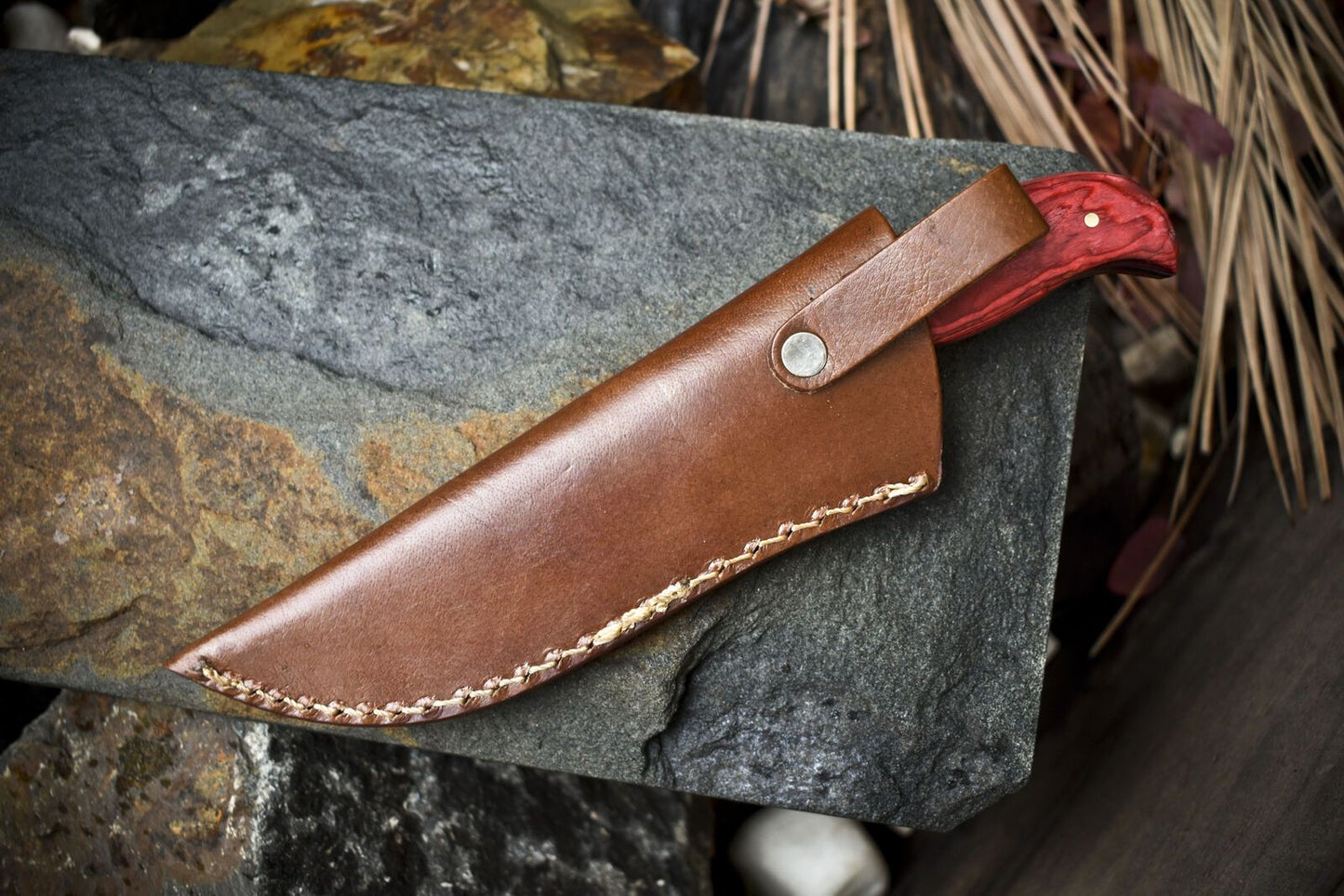 Custom Twist Damascus Skinner Knife with Hardwood Handle and Micarta Bolster – Hand Forged Hunting Blade