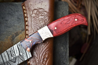 Custom Twist Damascus Skinner Knife with Hardwood Handle and Micarta Bolster – Hand Forged Hunting Blade