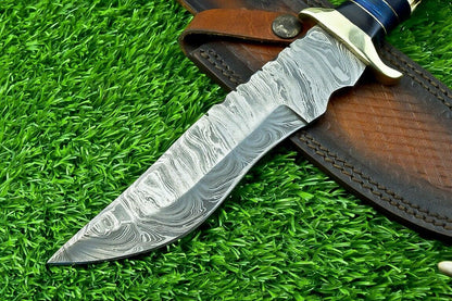 11 Inch Damascus Steel Bowie Knife with Stag Horn and Hardwood Handle