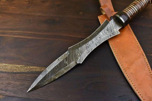 18" Handmade Damascus Dagger Knife – Walnut Wood Handle with Damascus Guard