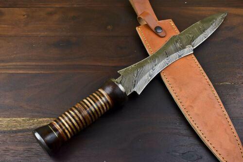 18" Handmade Damascus Dagger Knife – Walnut Wood Handle with Damascus Guard