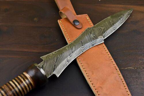 18" Handmade Damascus Dagger Knife – Walnut Wood Handle with Damascus Guard