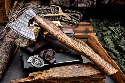 Handmade 1095 Forged Bearded Viking Axe – Camping Hatchet with Leather Sheath