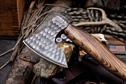 Handmade 1095 Forged Bearded Viking Axe – Camping Hatchet with Leather Sheath