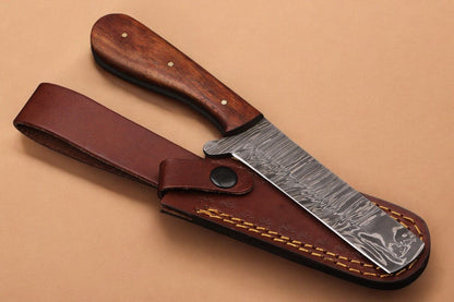 Damascus Steel Bull Cutter Knife Full Tang Custom Bull Cutter Knife With Wood Handle