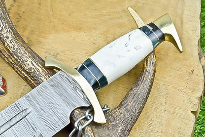 17" Premium Handmade Damascus Steel Bowie Knife – Outdoor Hunting Knife with Leather Sheath
