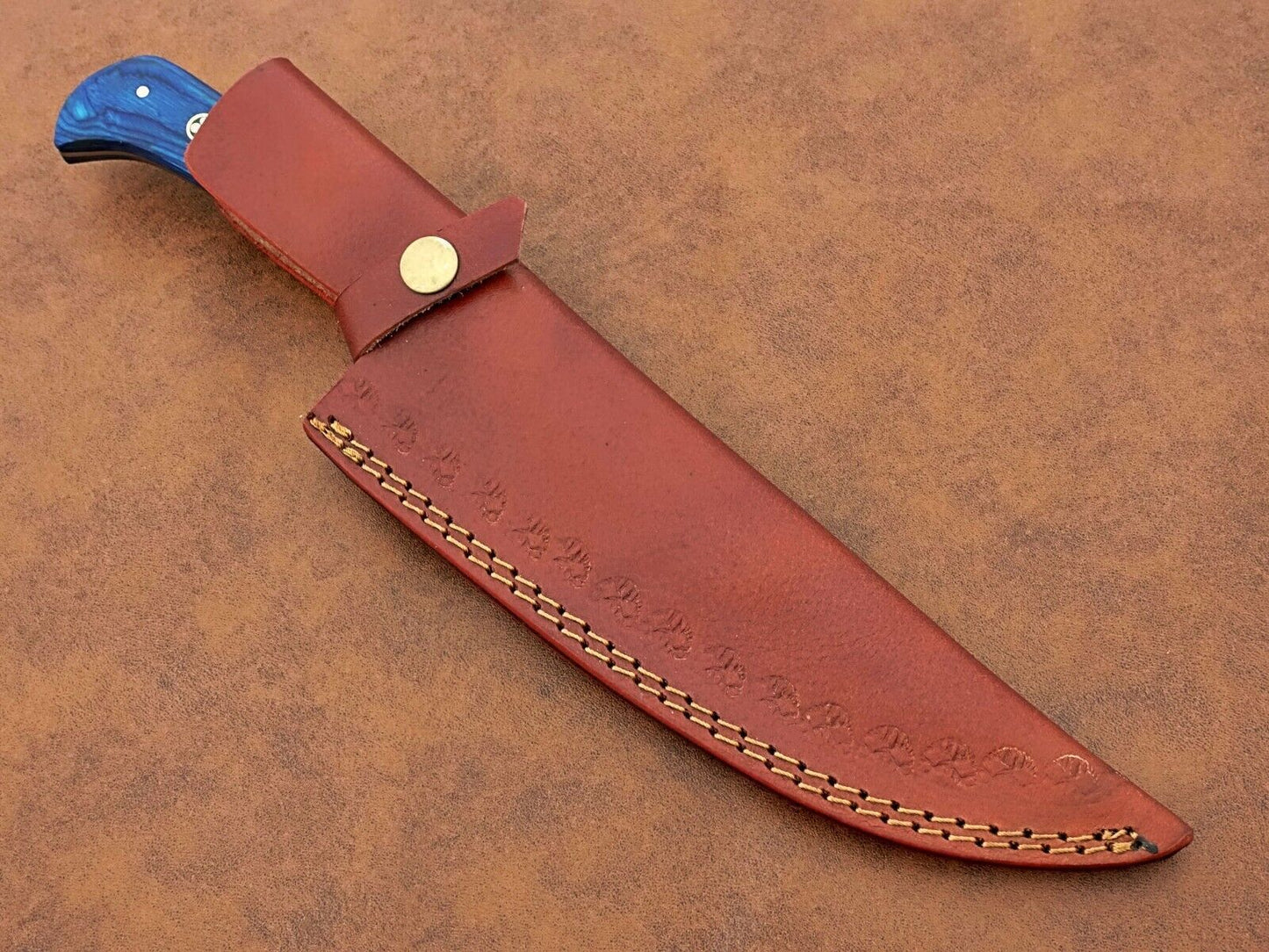 Custom Hand-Forged Damascus Steel Chef Knife | Camping & Kitchen Multipurpose Knife with Leather Sheath