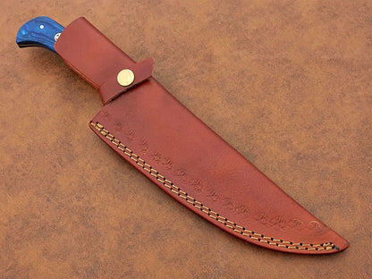 Custom Hand-Forged Damascus Steel Chef Knife | Camping & Kitchen Multipurpose Knife with Leather Sheath