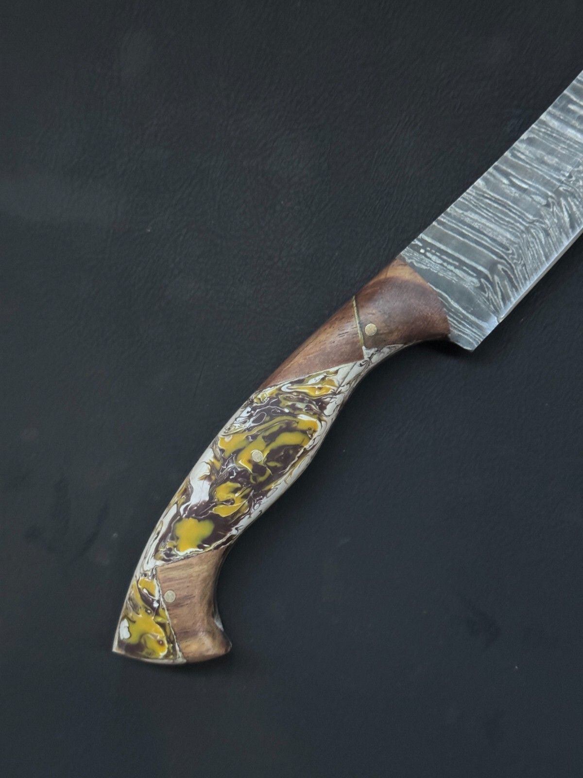 13" Damascus Fillet Knife Handmade Custom Fillet Knife with Resin & Wood Handle