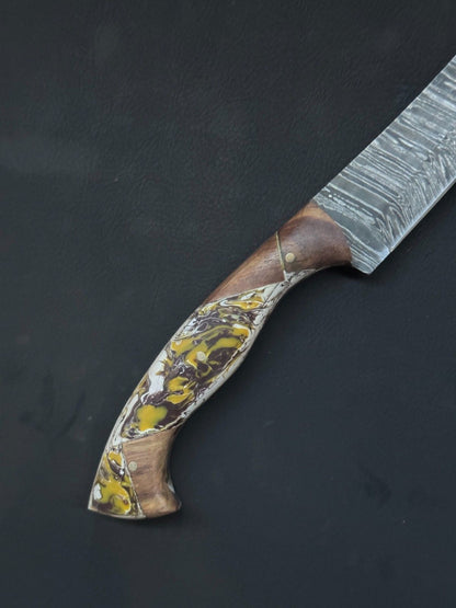 13" Damascus Fillet Knife Handmade Custom Fillet Knife with Resin & Wood Handle