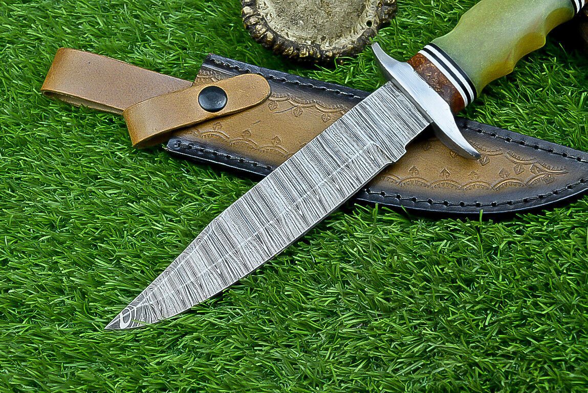 Heritage Forge 12 Inch Resin Handle Damascus Steel Bowie Knife for Hunting and Camping