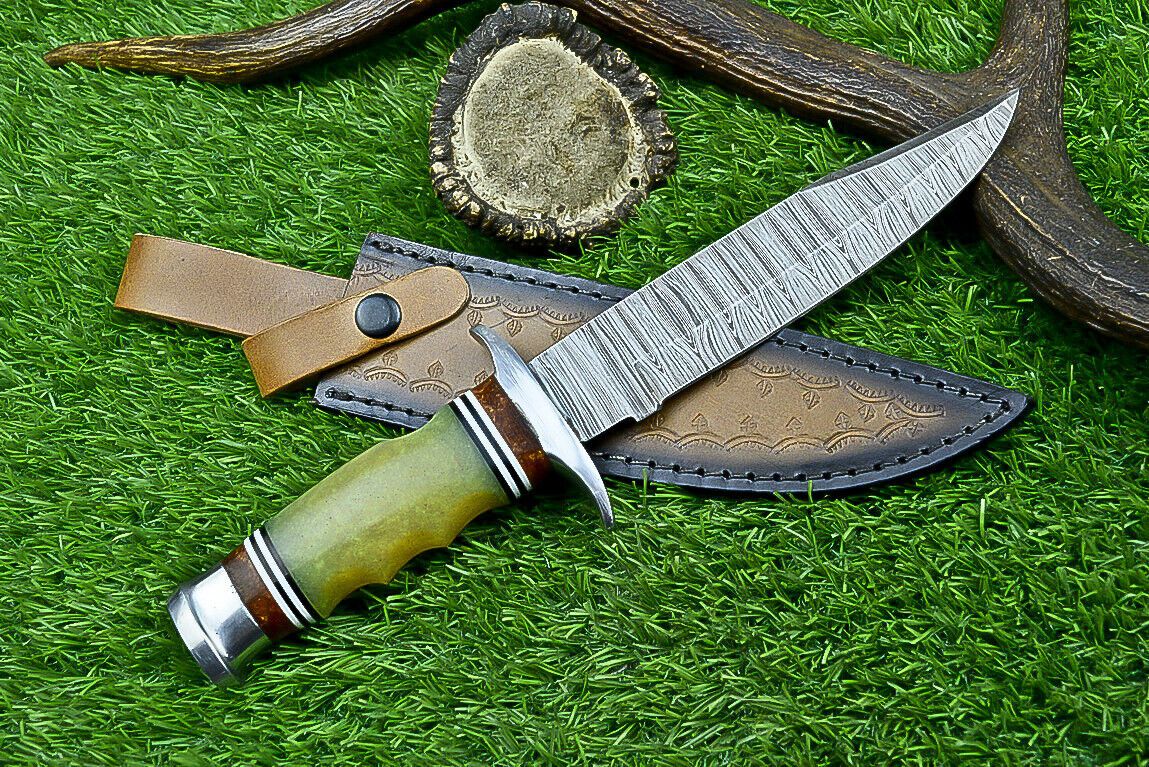Heritage Forge 12 Inch Resin Handle Damascus Steel Bowie Knife for Hunting and Camping