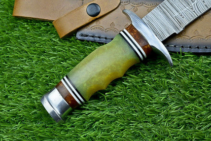Heritage Forge 12 Inch Resin Handle Damascus Steel Bowie Knife for Hunting and Camping