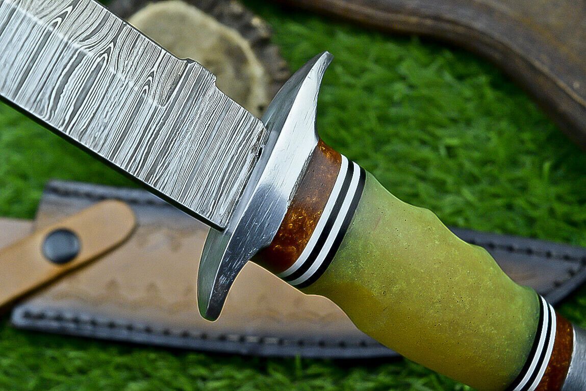 Heritage Forge 12 Inch Resin Handle Damascus Steel Bowie Knife for Hunting and Camping