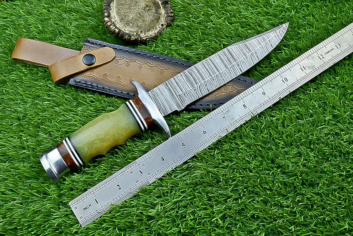 Heritage Forge 12 Inch Resin Handle Damascus Steel Bowie Knife for Hunting and Camping