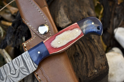 8.5" Twist Damascus Skinner Knife Hardwood Handle Micarta Bolster Hunting Blade