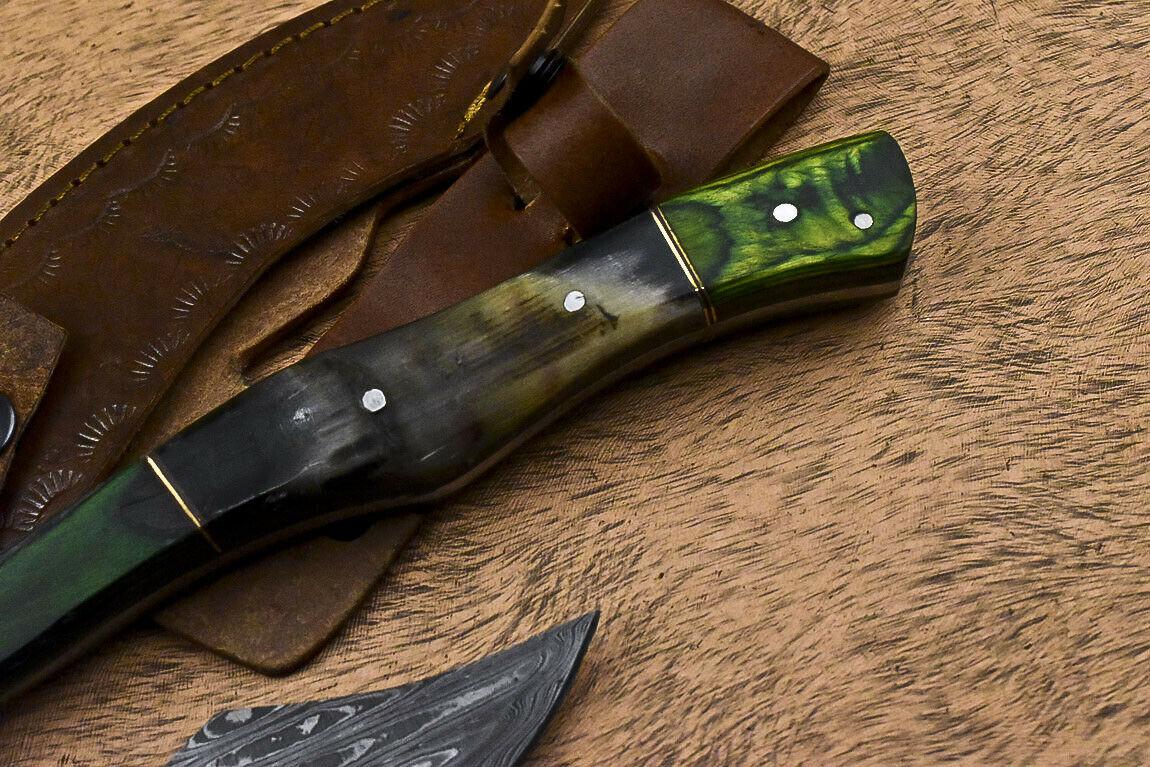 Handmade Damascus Steel Axe Hunting Clever Chopper Knife with Wooden Handle and Leather Sheath