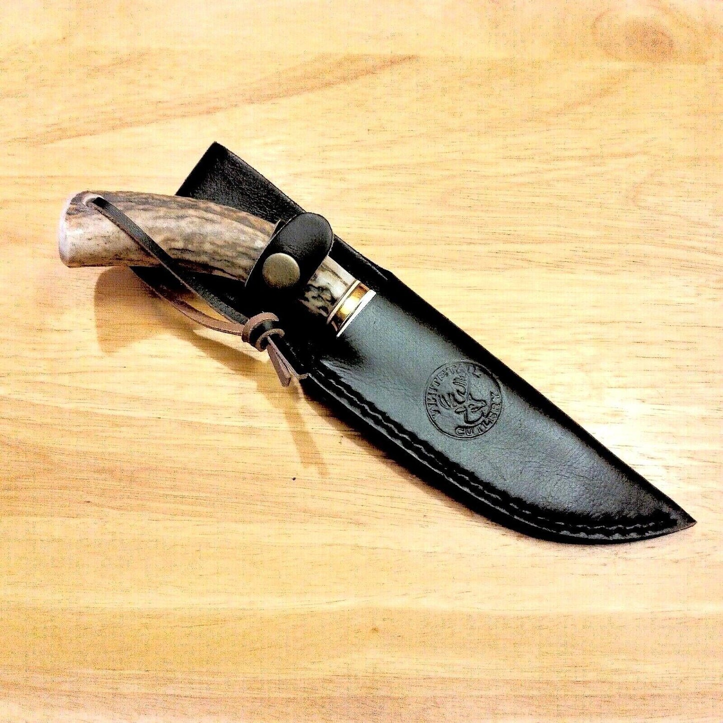 9" Stag Skinner Knife 4.5" Stainless Steel Clip Point Blade with Leather Sheath
