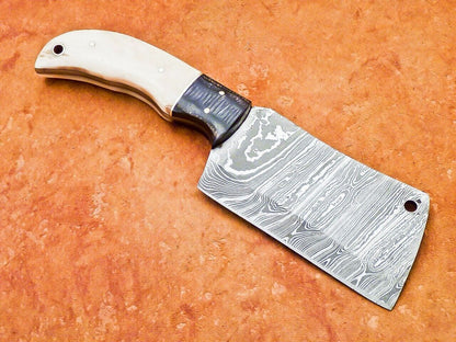 9.5" Handmade Damascus Steel Chef Chopper Cleaver – Camel Bone & Hardwood Handle, 512 Layers