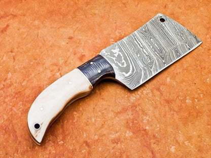 9.5" Handmade Damascus Steel Chef Chopper Cleaver – Camel Bone & Hardwood Handle, 512 Layers