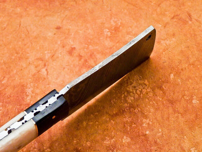 9.5" Handmade Damascus Steel Chef Chopper Cleaver – Camel Bone & Hardwood Handle, 512 Layers