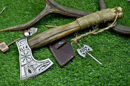 Custom Viking Tomahawk Axe – Handcrafted Carbon Steel Blade with Rosewood Handle and Leather Sheath, 14 Inch