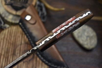 Hand Forged Twist Damascus Skinner Knife with Corain Handle for Camping and Hunting