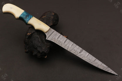 12" Custom Handmade Twist Damascus Fillet Knife Damascus Steel Fillet Knife W/Sheath