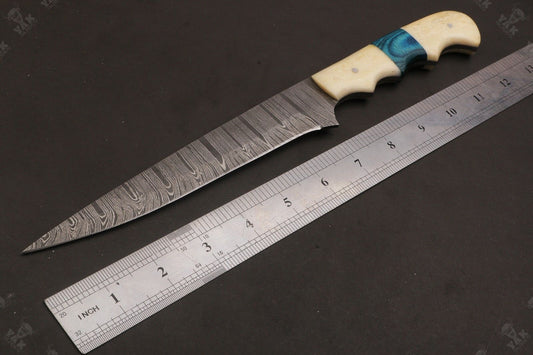 12" Custom Handmade Twist Damascus Fillet Knife Damascus Steel Fillet Knife W/Sheath