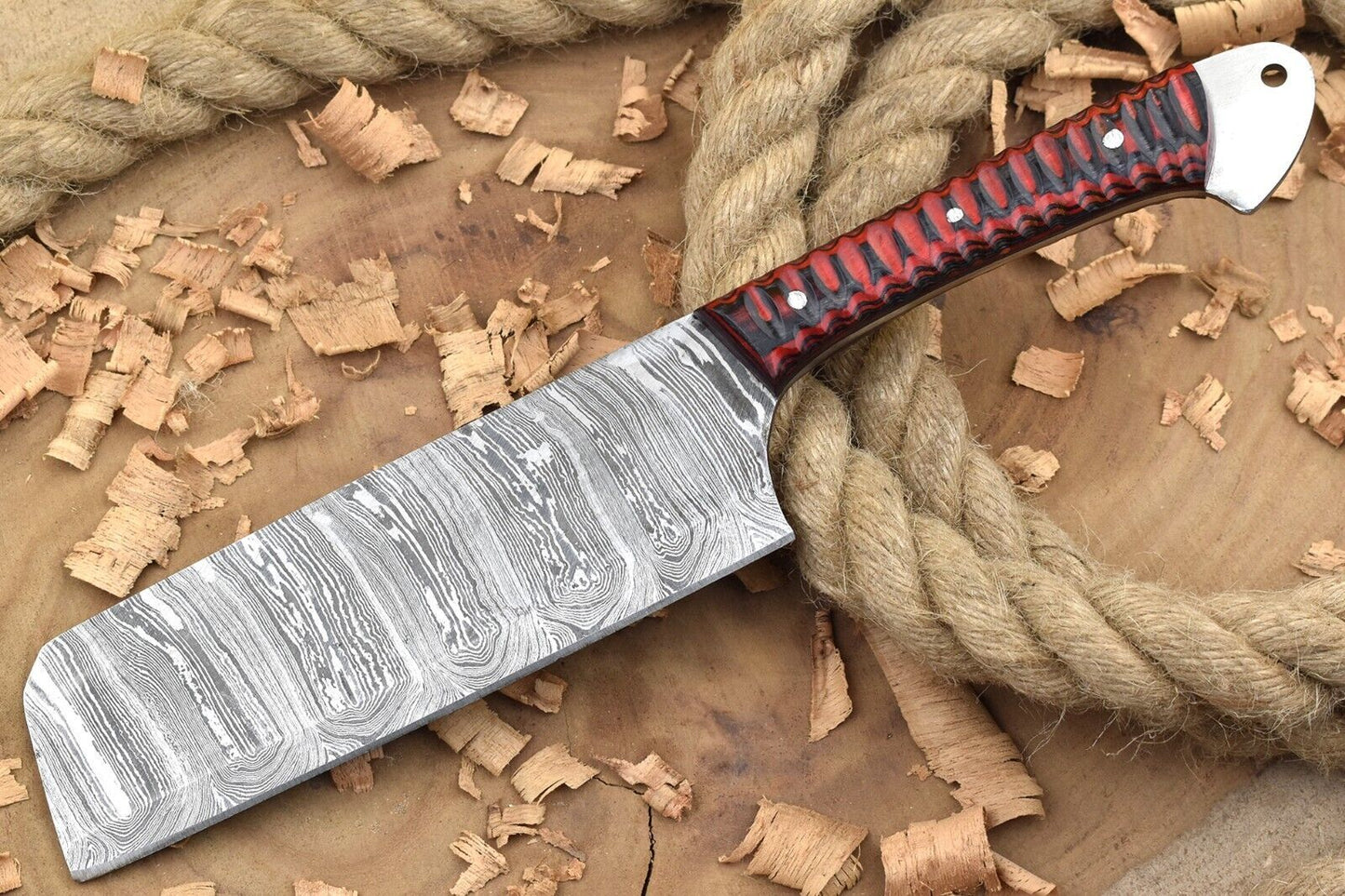 Handmade Forged Damascus Steel Kitchen Chef Knife – Red & Black Dollar Handle