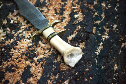 Exotic Camel Bone Damascus Steel Bowie Knife – 8" Clip Point Blade with Leather Sheath | Heritage Forge