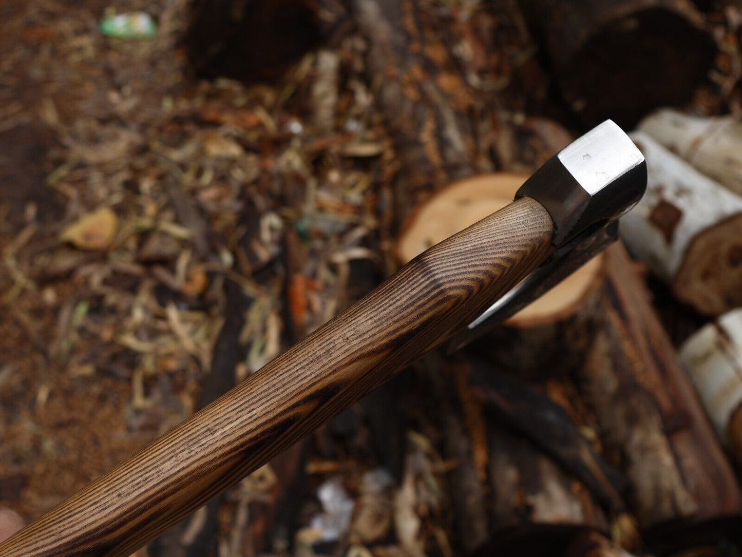 Hand Forged Carbon Steel Viking Tomahawk Axe with 18 Inch Ash Wood Handle and Leather Sheath
